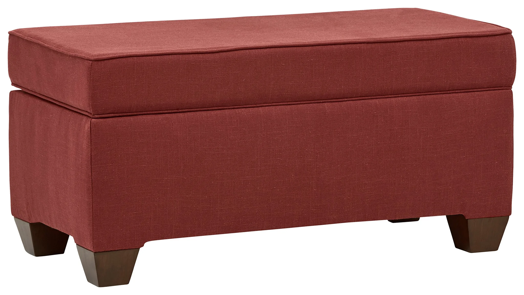 Red Fabric Storage Ottoman Bench with Wooden Legs