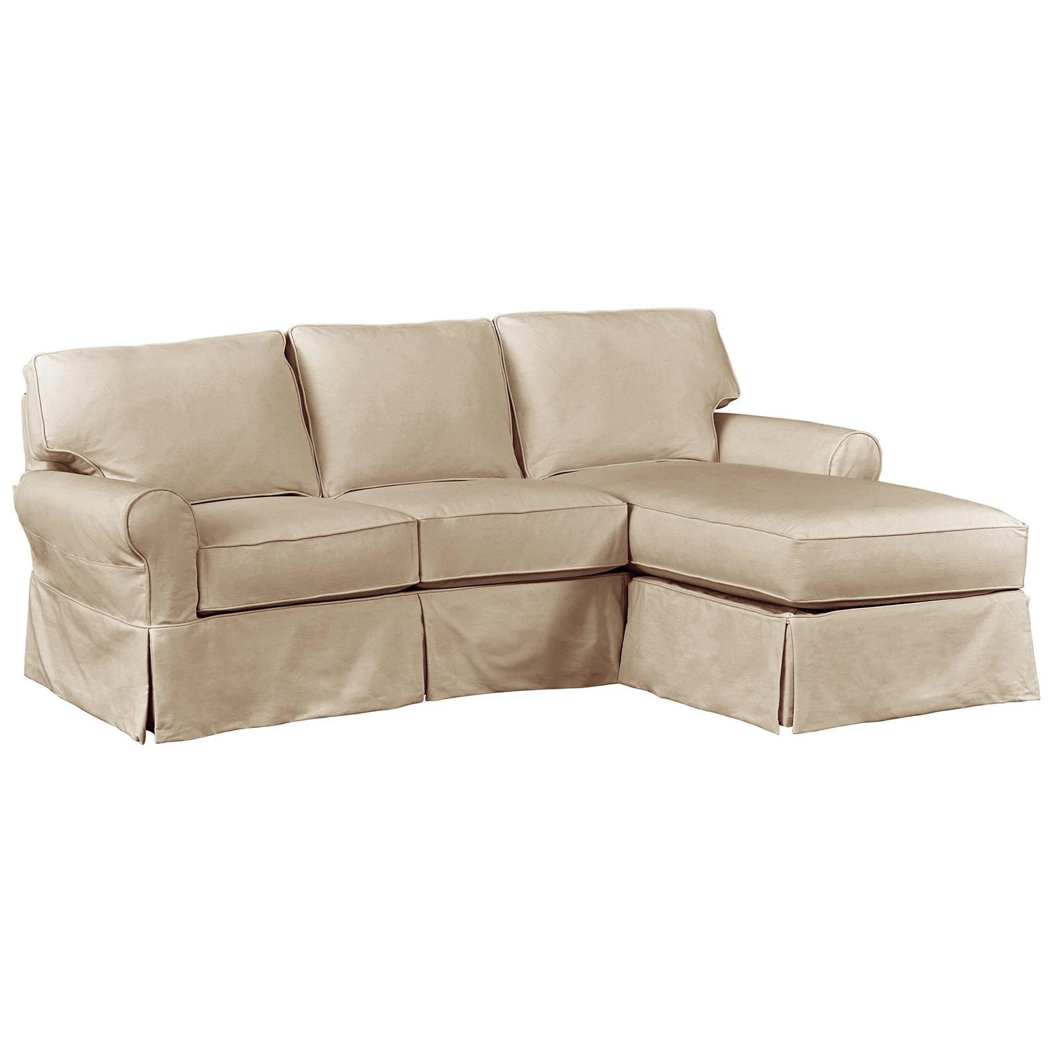 Slipcovered Sectional Chaise Sofa – Casual Khaki Cotton