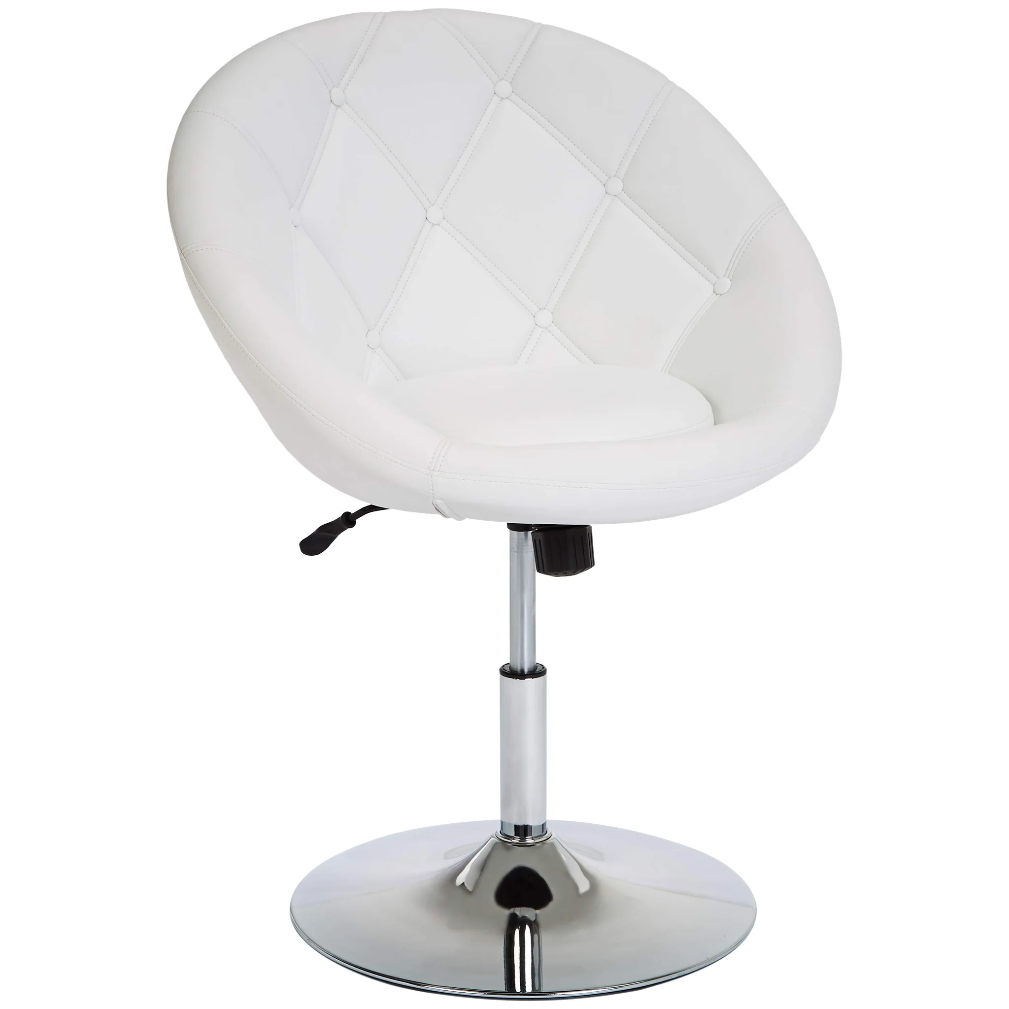 Modern White Tufted Swivel Accent Chair with Chrome Base