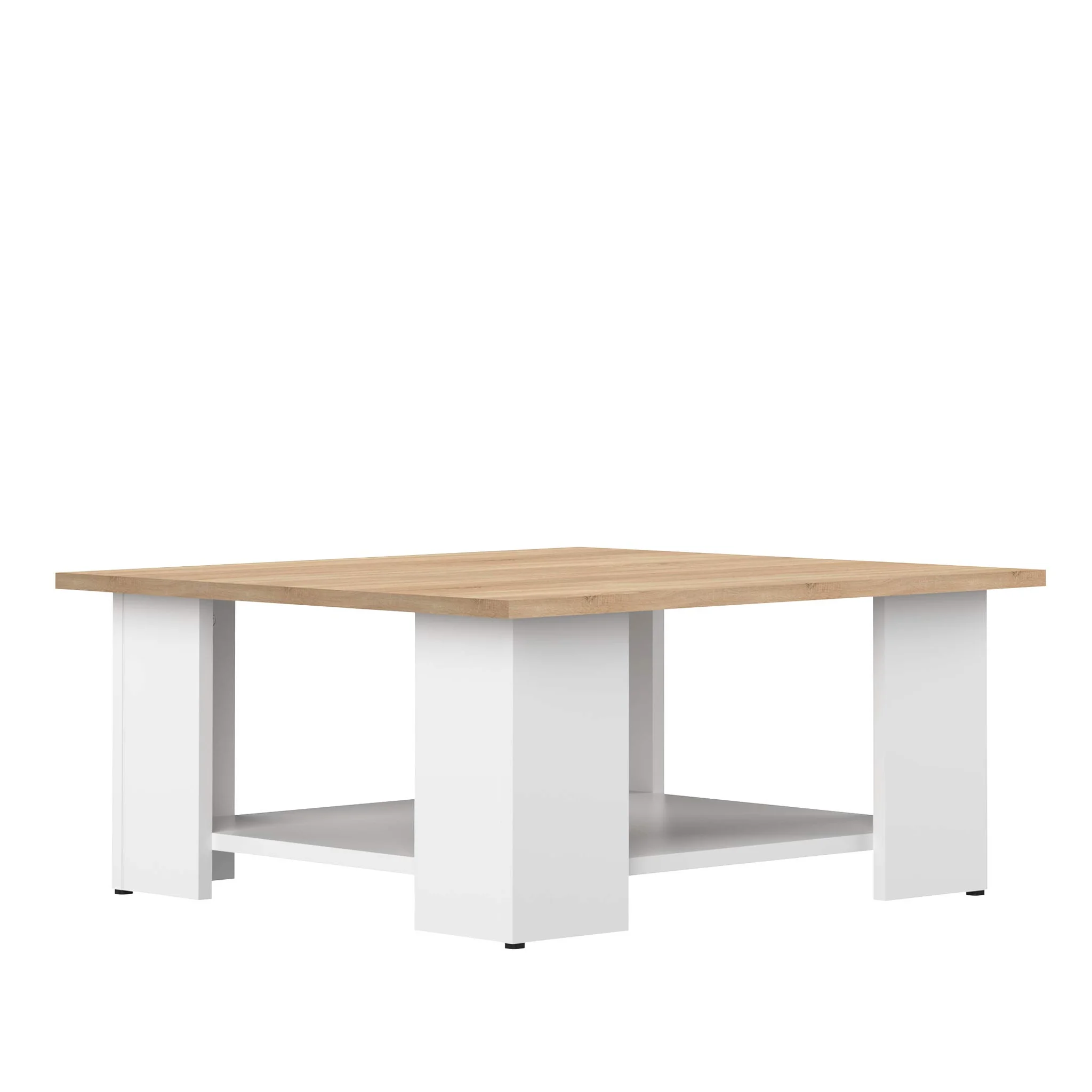 Modern Square Coffee Table with Oak Top and White Base
