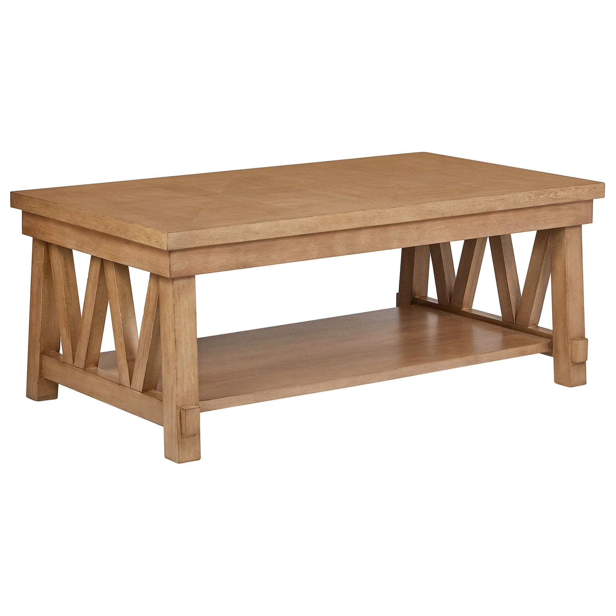 Farmhouse Wood Coffee Table with Lower Shelf