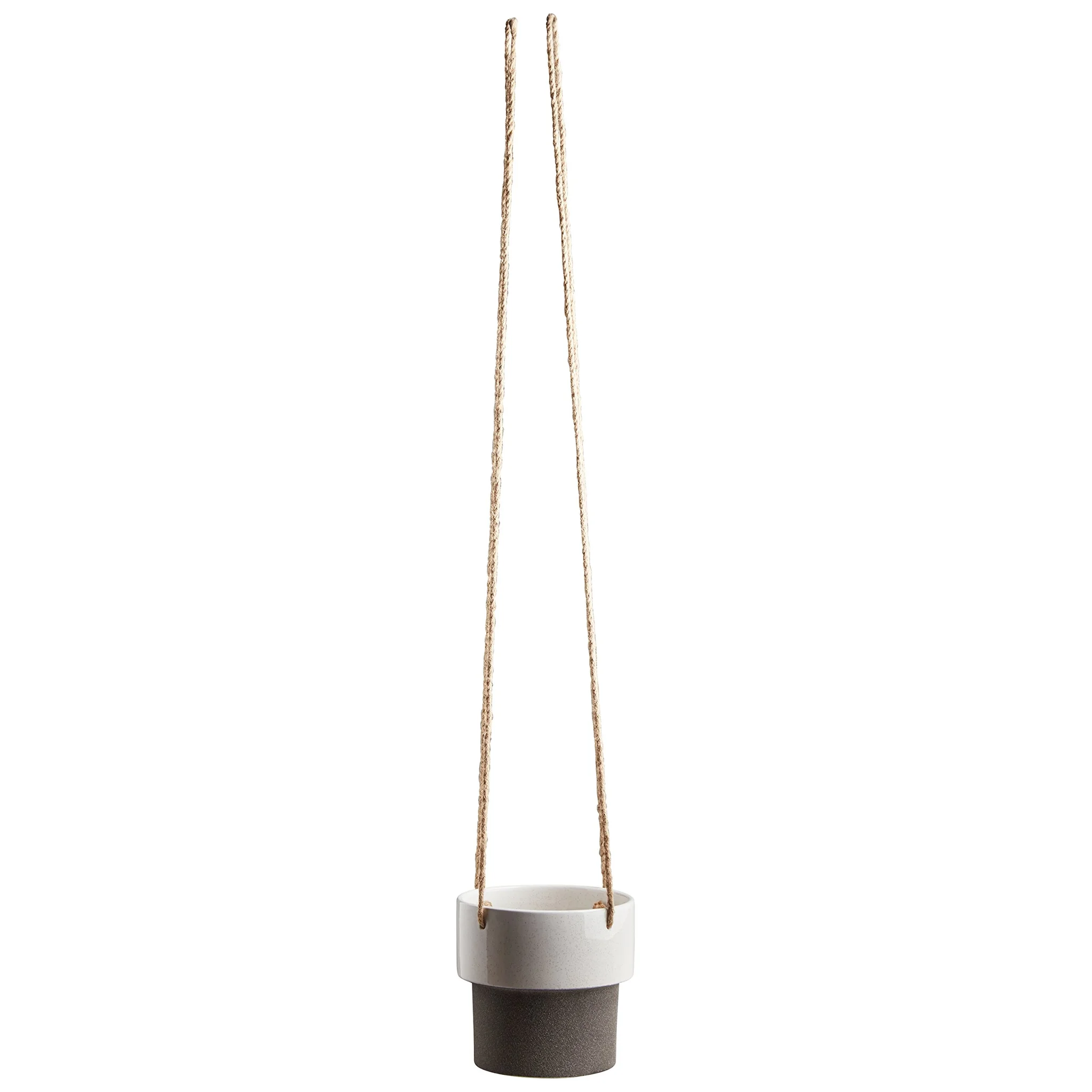 Hanging Ceramic Planter with Jute Rope – Mid-Century Modern Stoneware Pot
