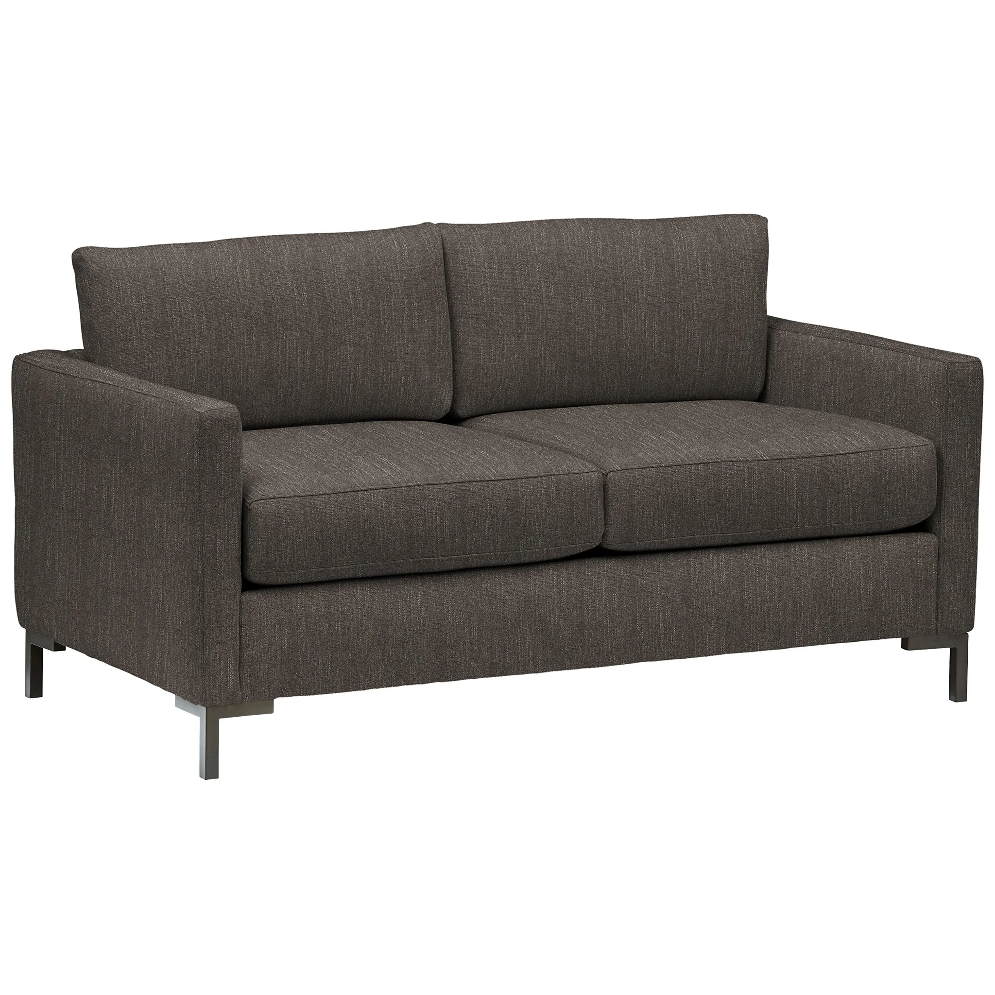Modern Slate Brown Fabric Loveseat with Metal Legs