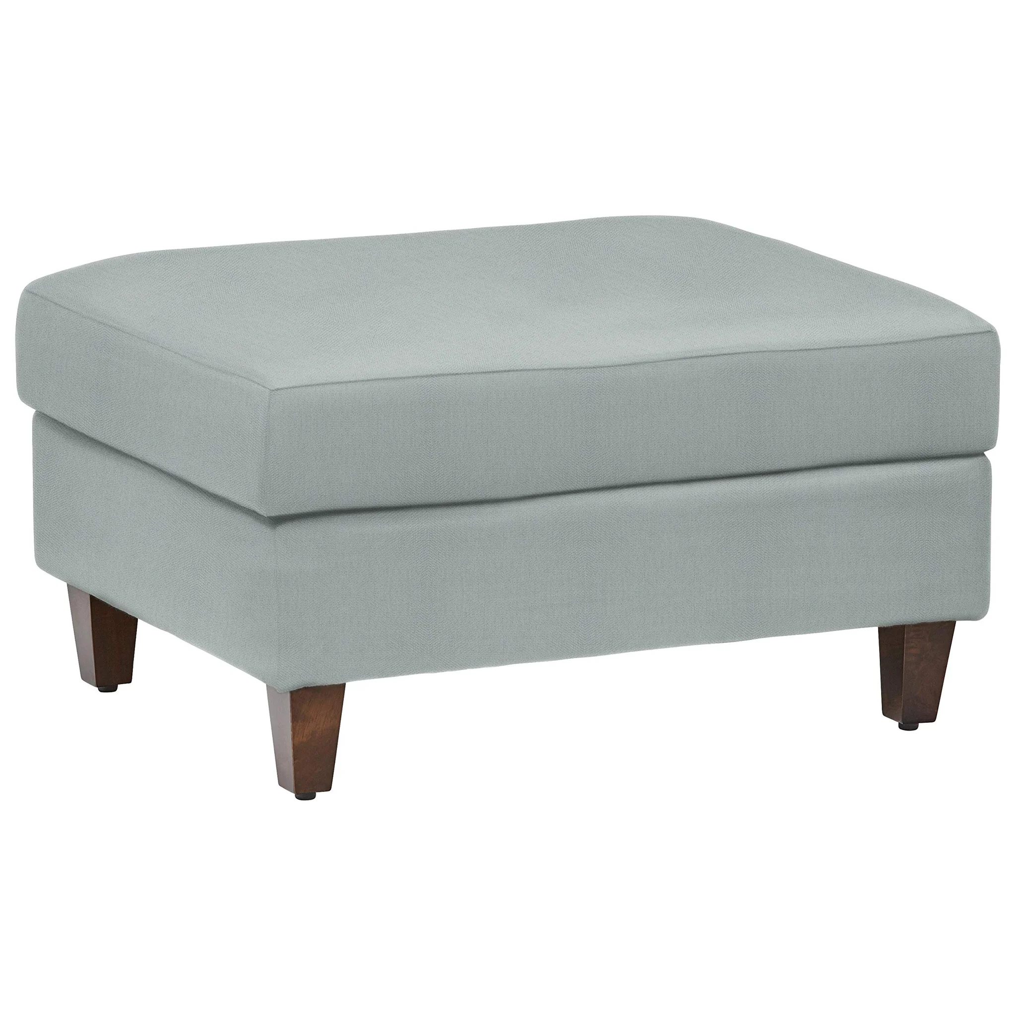 Modern Upholstered Rectangle Ottoman with Wooden Legs – Light Blue Fabric