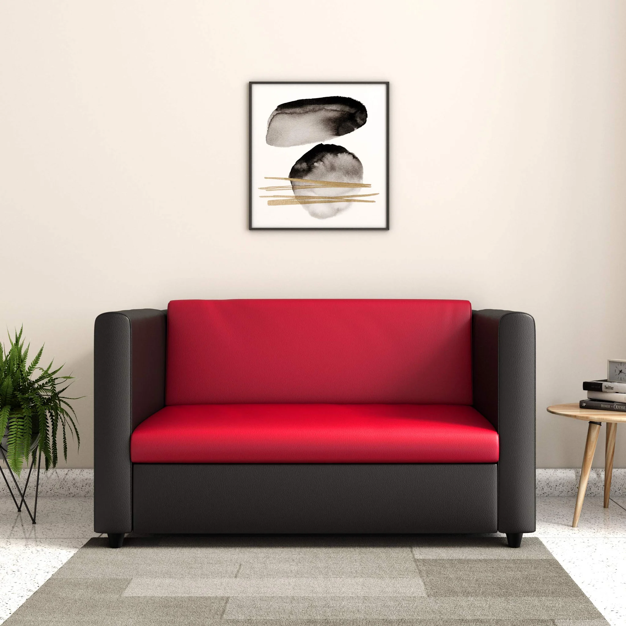 Dual-Tone Leatherette 2-Seater Sofa Red & Black