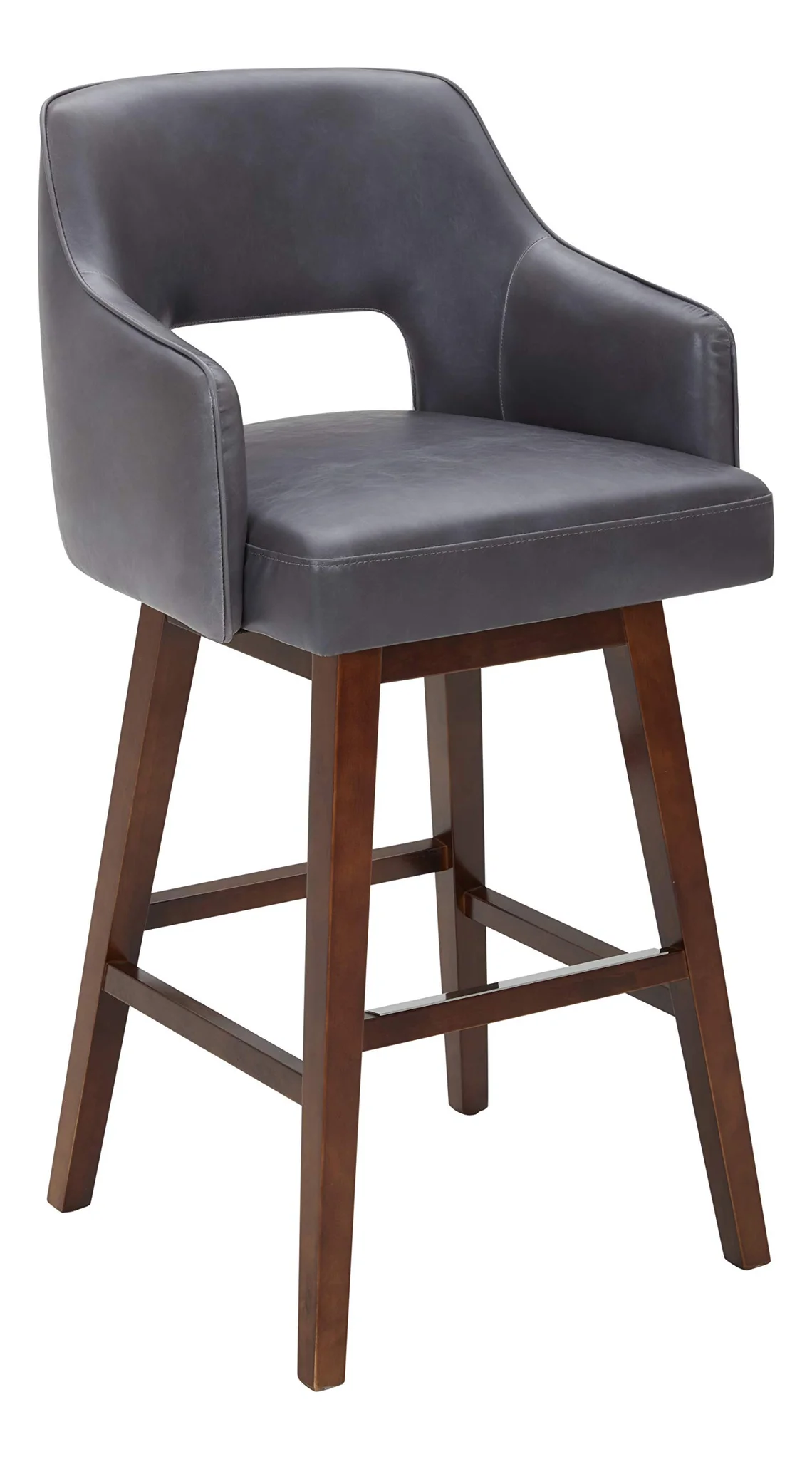 Mid-Century Modern Faux Leather Swivel Bar Stool with Wood Base
