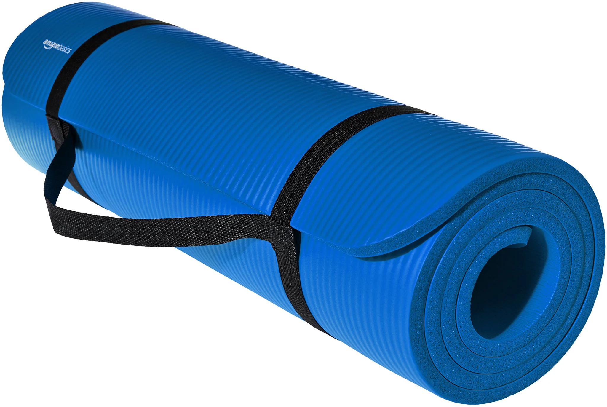 Rolled Blue Yoga Exercise Mat with Carrying Strap