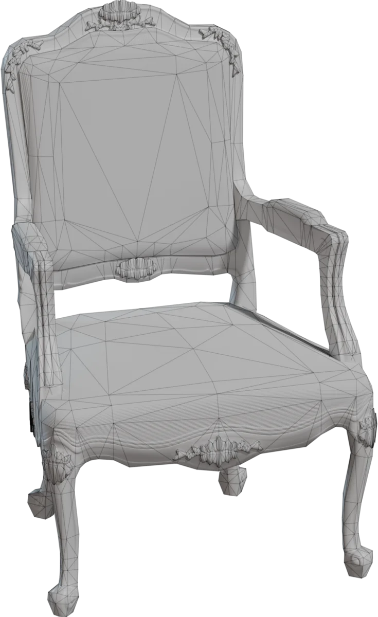 French Baroque Armchair with Carved Wood Frame, 3D model preview 1