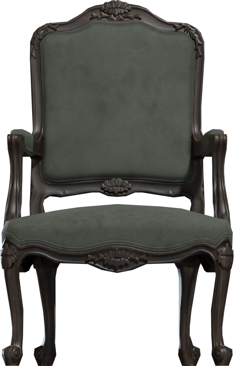 French Baroque Armchair with Carved Wood Frame, 3D model preview 2