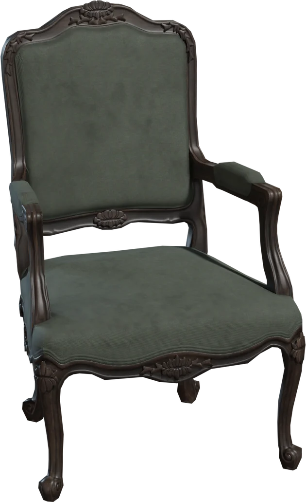 French Baroque Armchair with Carved Wood Frame, 3D model preview 5
