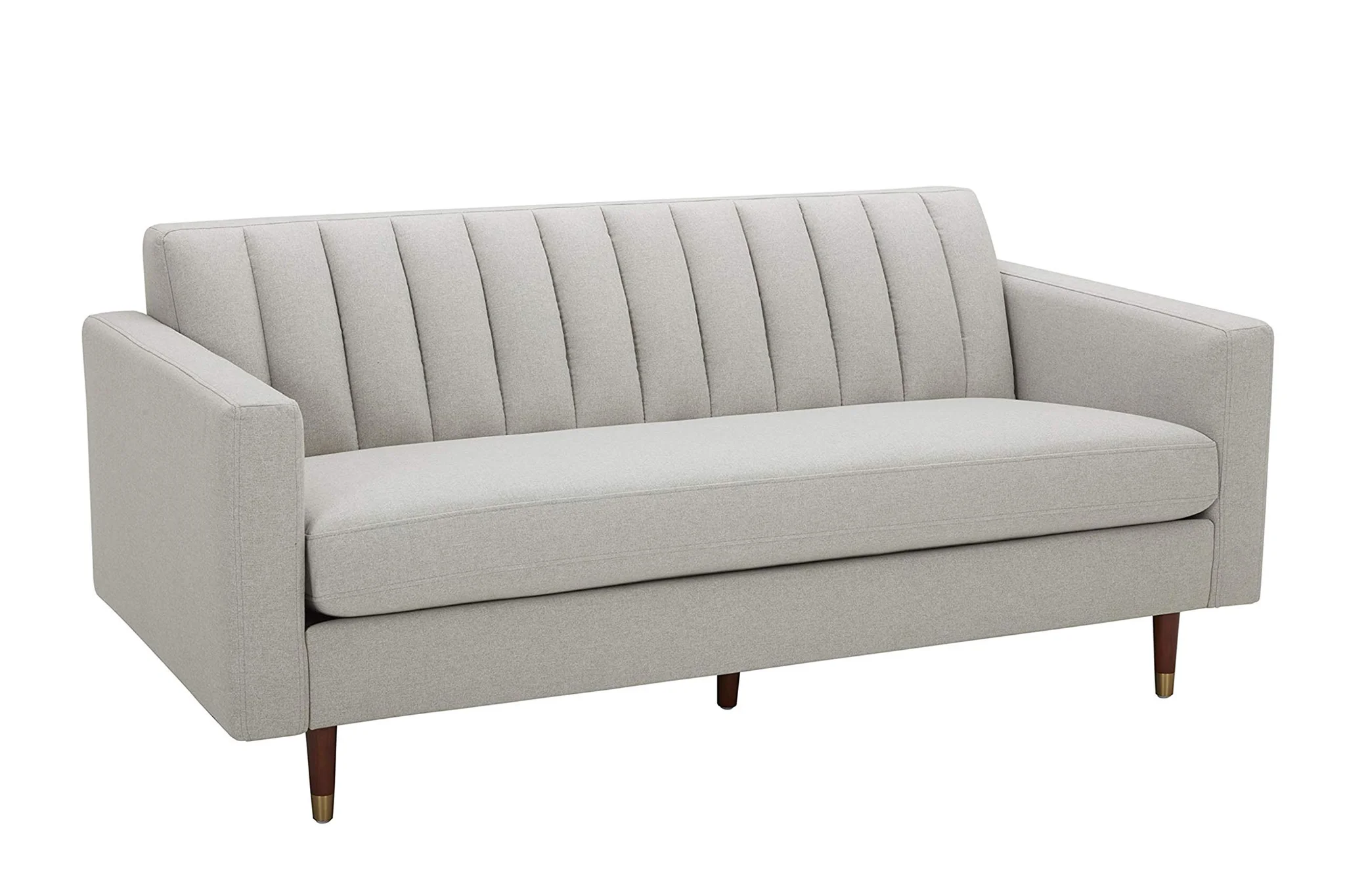 Mid-Century Modern Channel-Back Loveseat Sofa with Tapered Wood Legs