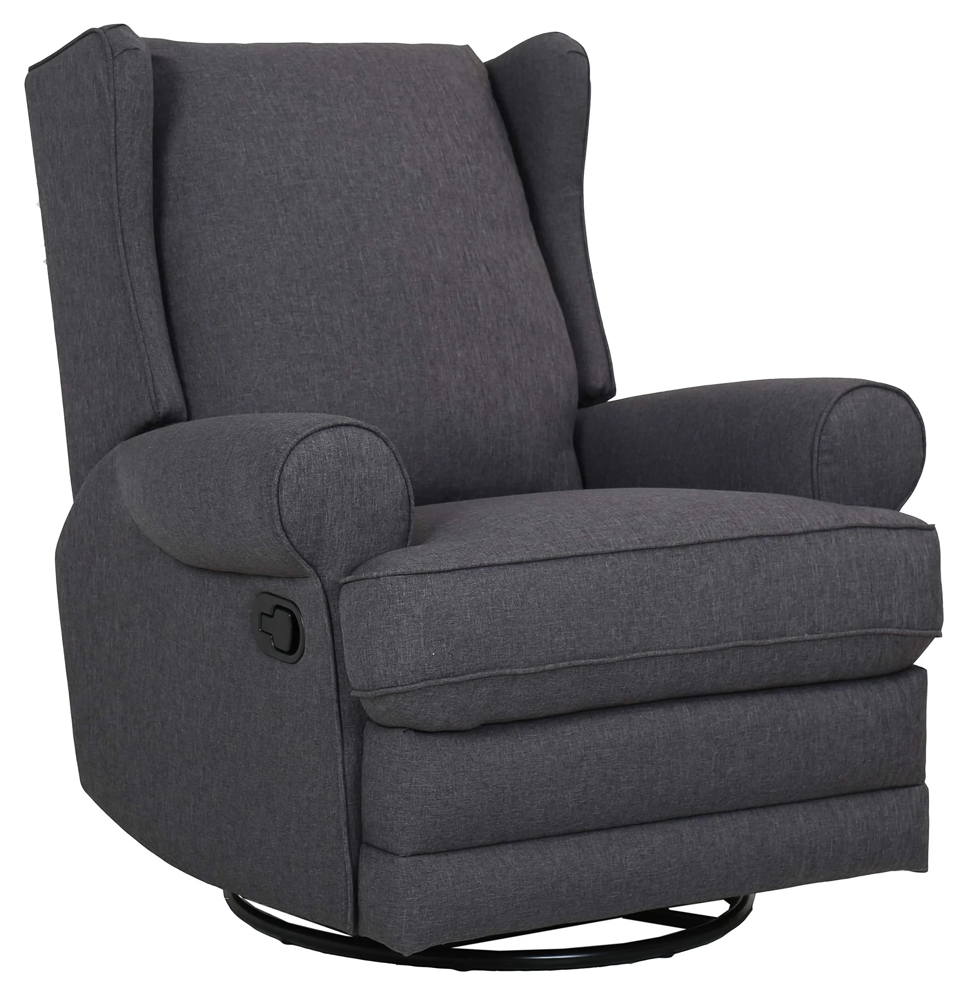 Modern Wingback Swivel Recliner - Smoke Grey Fabric