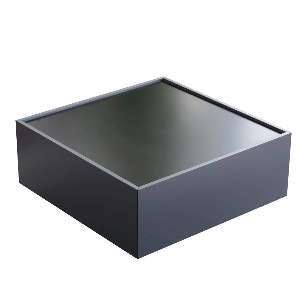 Modern Minimalist Square Coffee Table with Glass Top – Grey & Black
