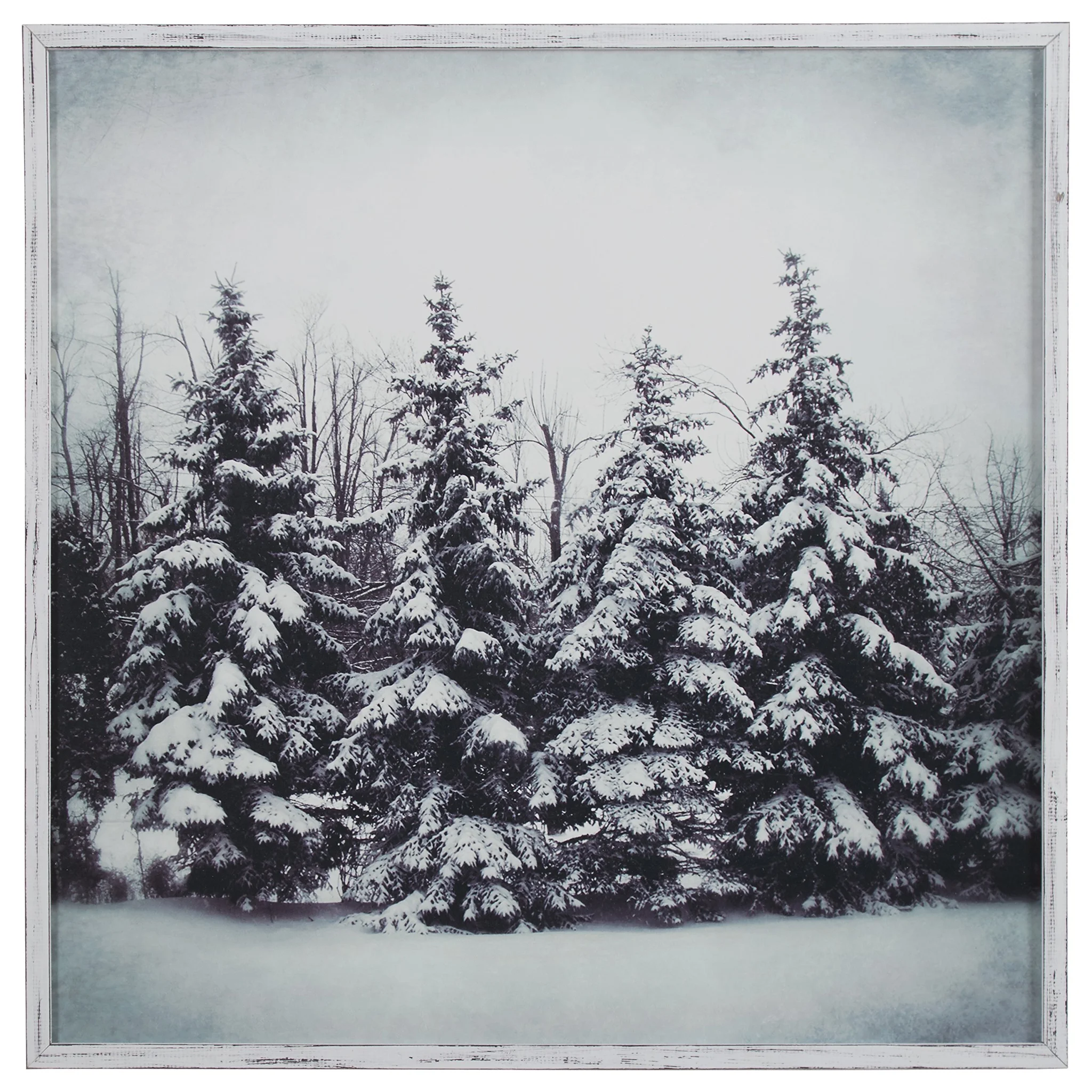 Framed Black and White Winter Forest Snow Print Wall Art