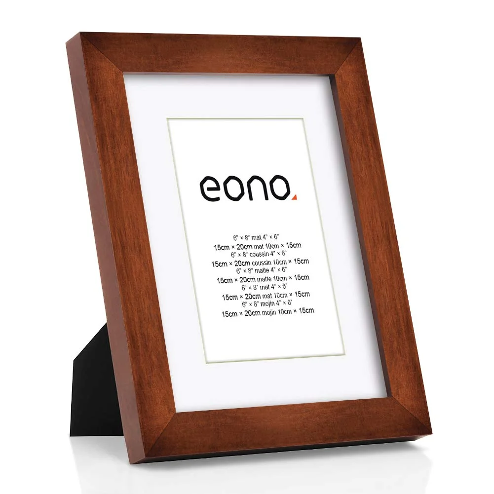 Wooden Photo Frame with White Mat Board – Walnut Brown