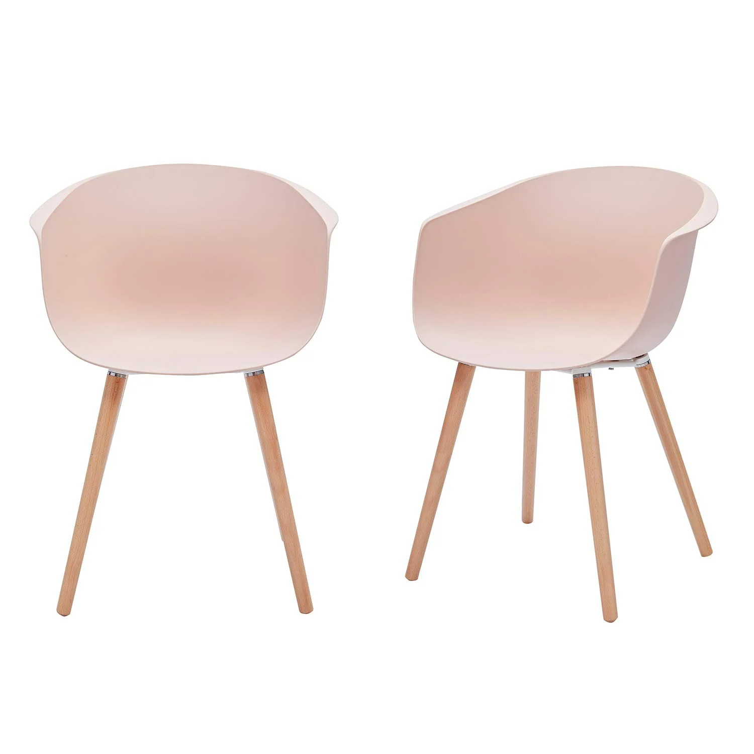 Modern Scandinavian Plastic Dining Chair with Wood Legs – Nude Pink (Set of 2)
