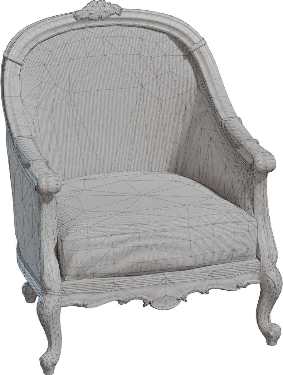 French Baroque Bergère Armchair, 3D model preview 1