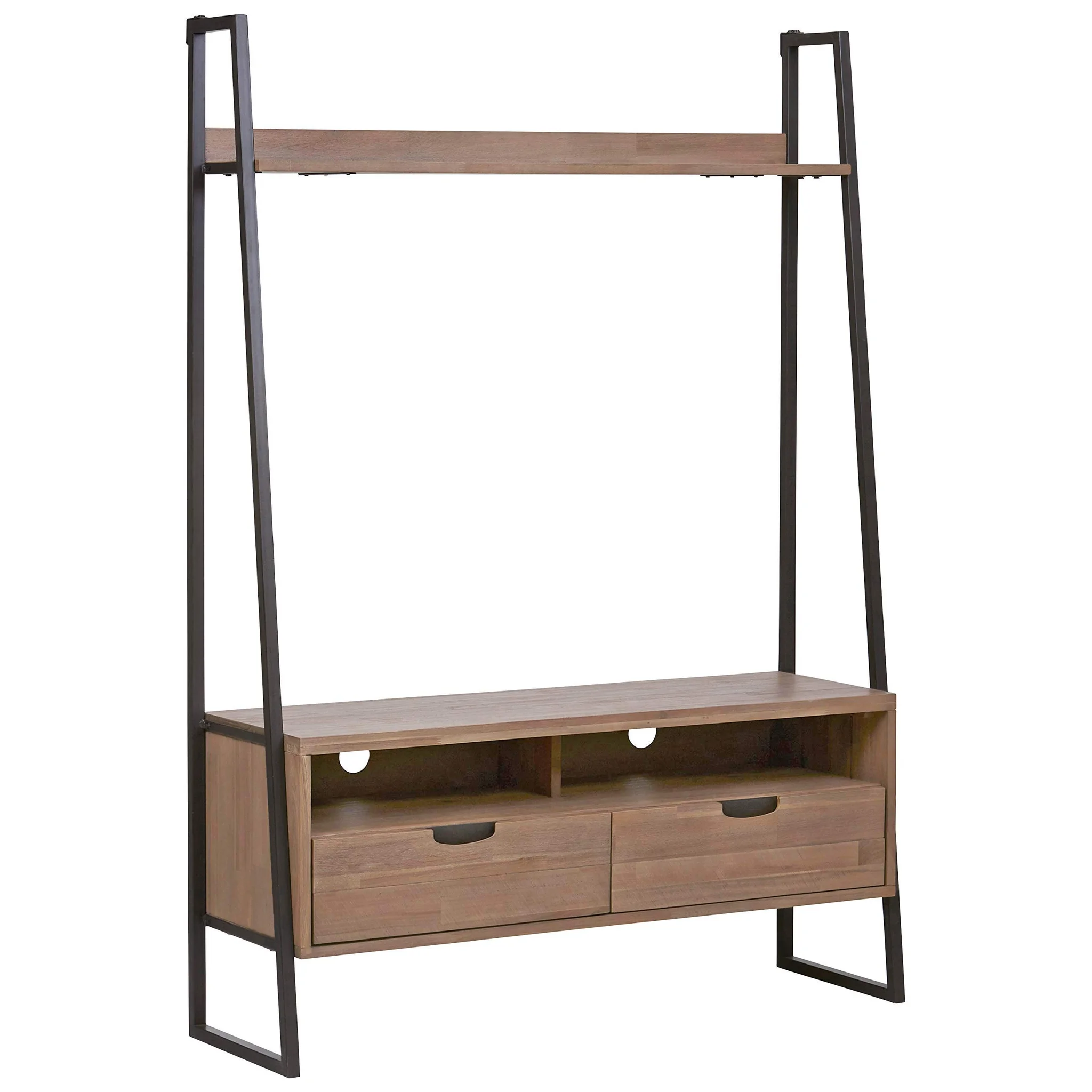 Industrial Ladder Media Center with Wood Shelves and Drawers