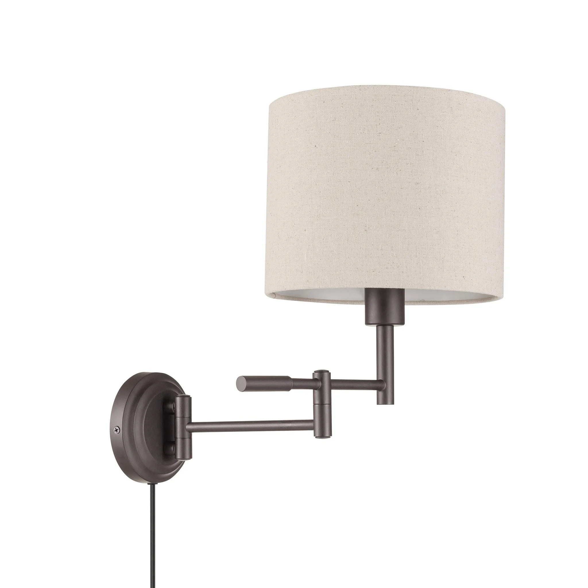 Dark Bronze Swing-Arm Wall Sconce with Linen Drum Shade