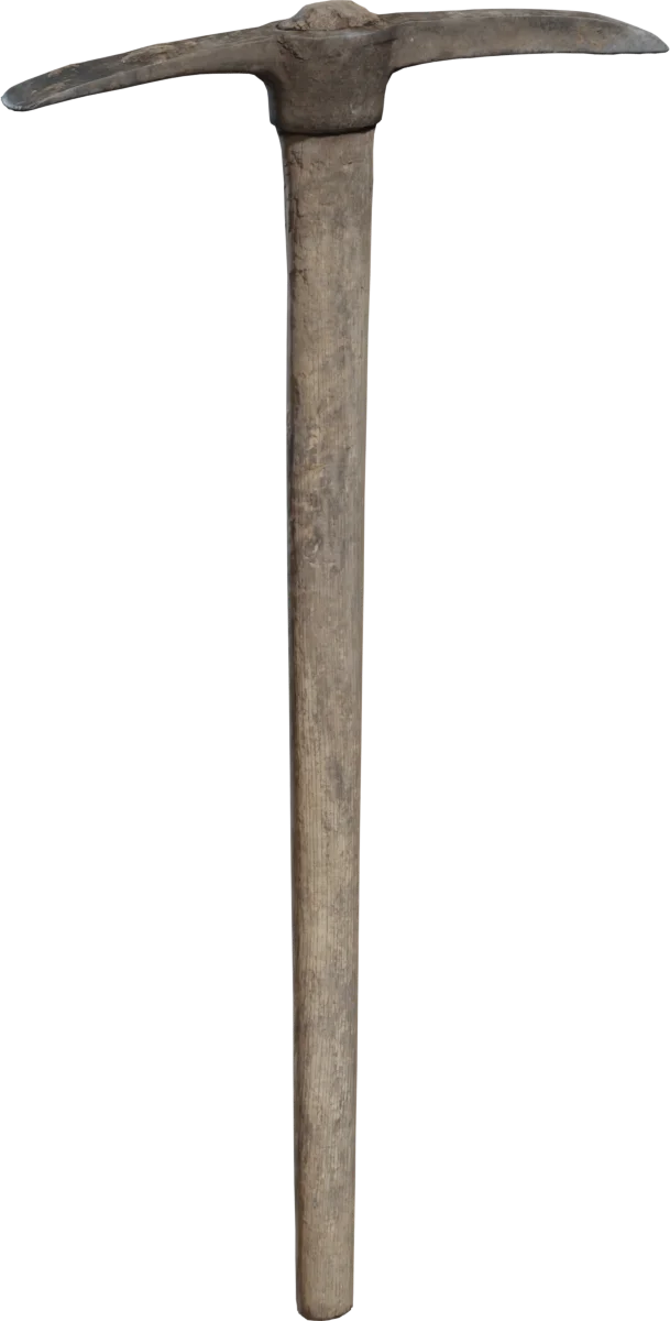 Dirty Pickaxe Tool with Wooden Handle