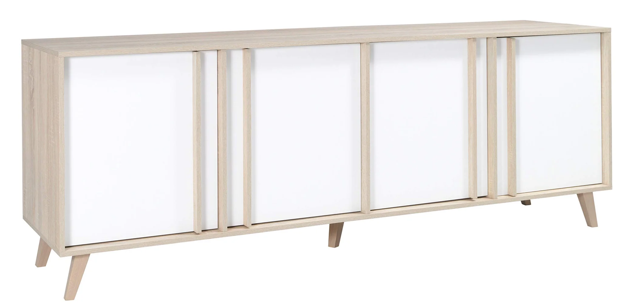 Scandinavian Sideboard Cabinet with Oak Frame and White Doors