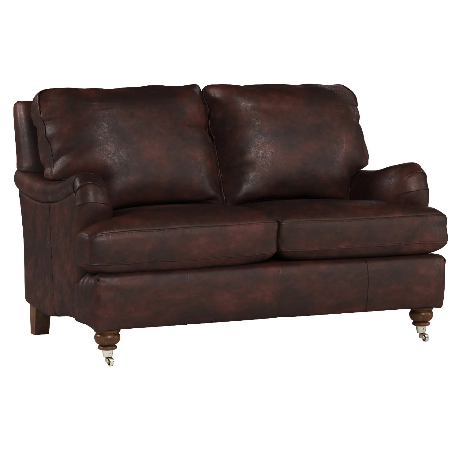 Vintage Brown Leather Loveseat with Caster Legs