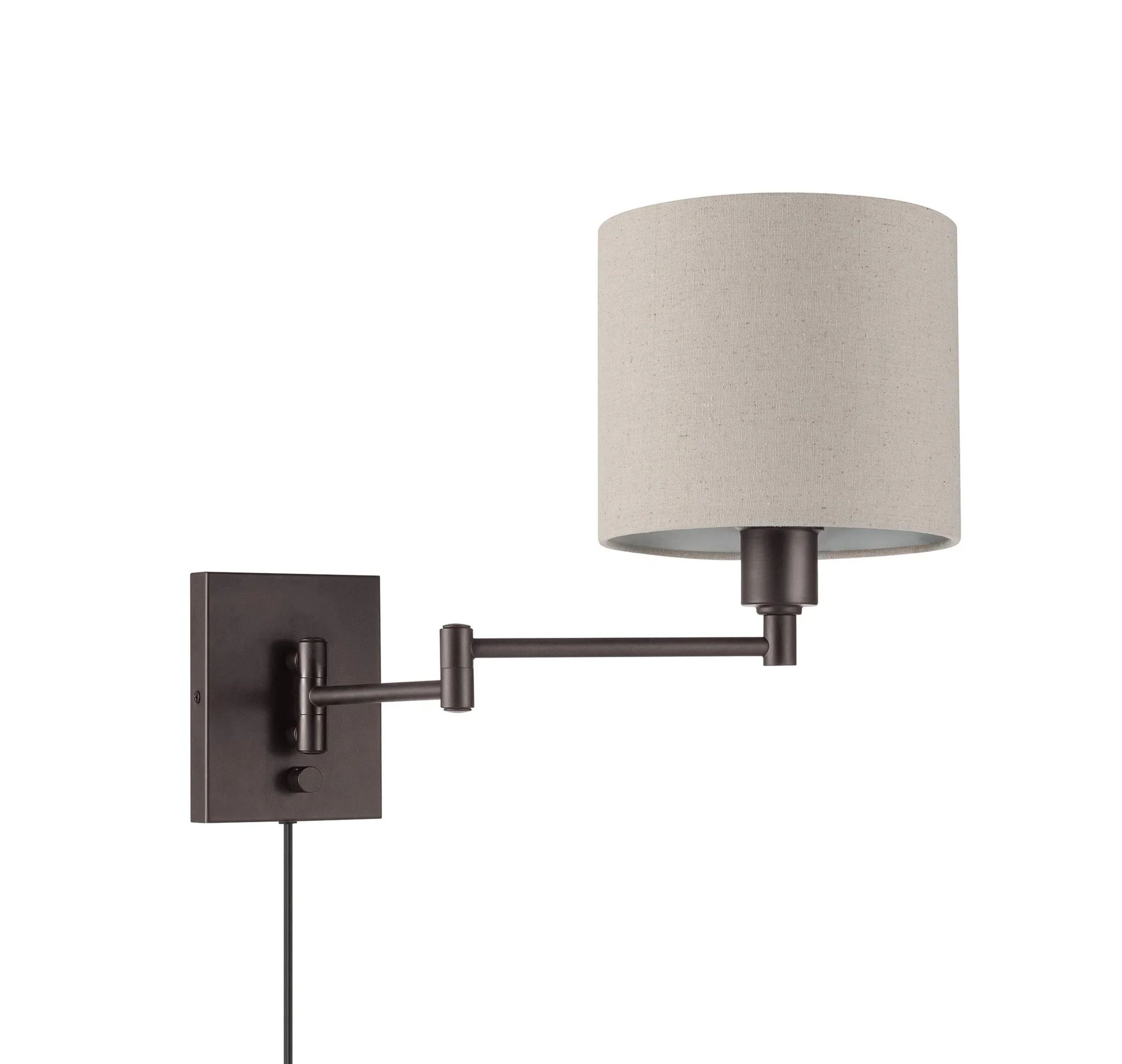 Dark Bronze Swing Arm Wall Sconce with Linen Drum Shade