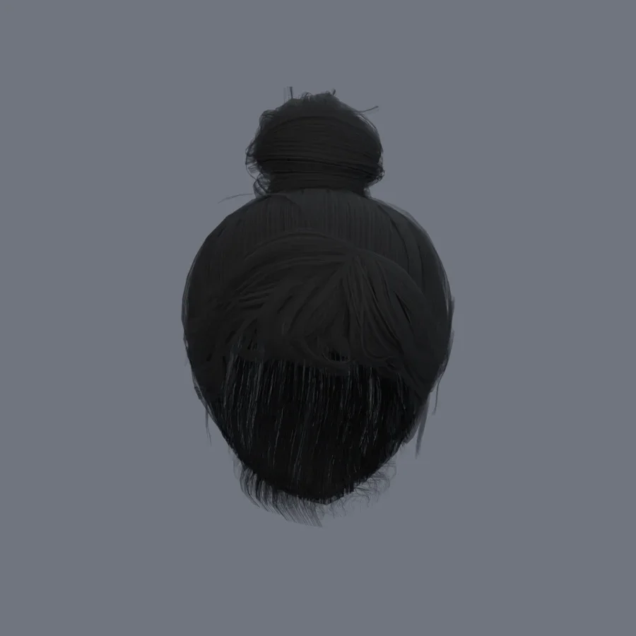 Korean Girl Hair 02, 3D model preview 1