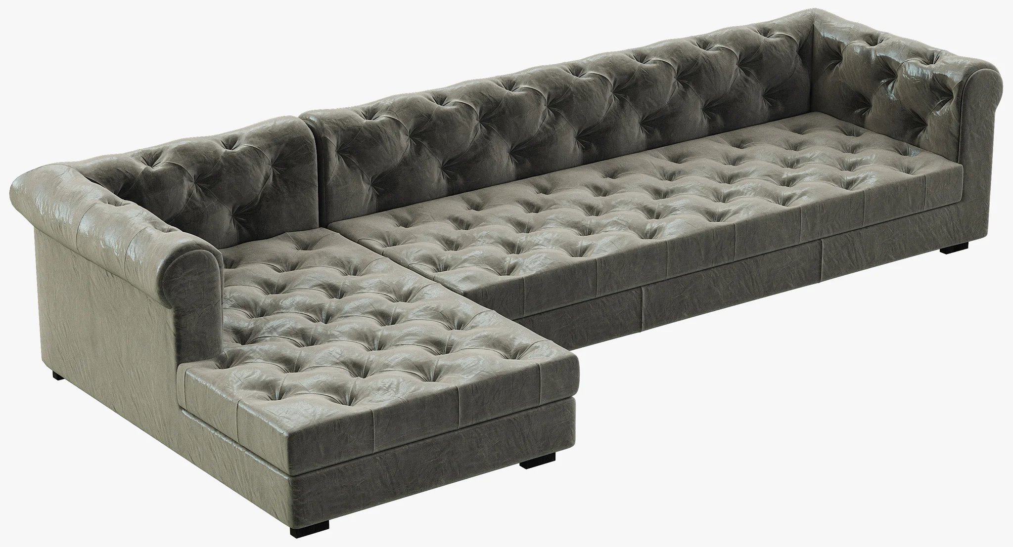 RH Modern Modena Chesterfield Leather Left Arm Chaise Sectional — 3D model preview 1