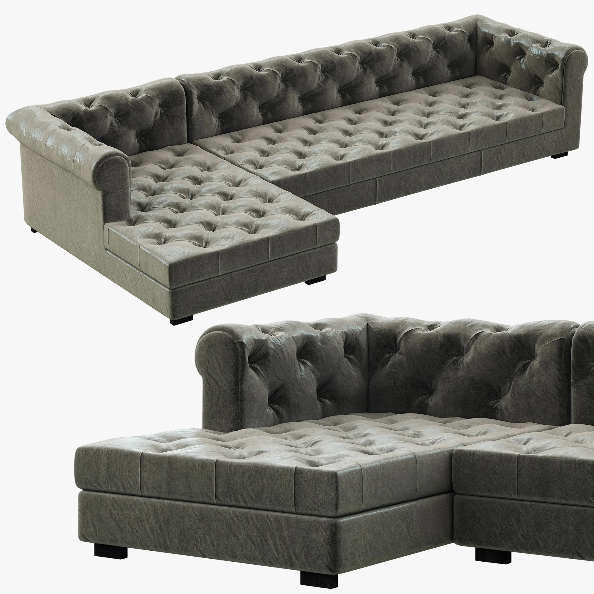 RH Modern Modena Chesterfield Leather Left Arm Chaise Sectional — 3D model preview 2