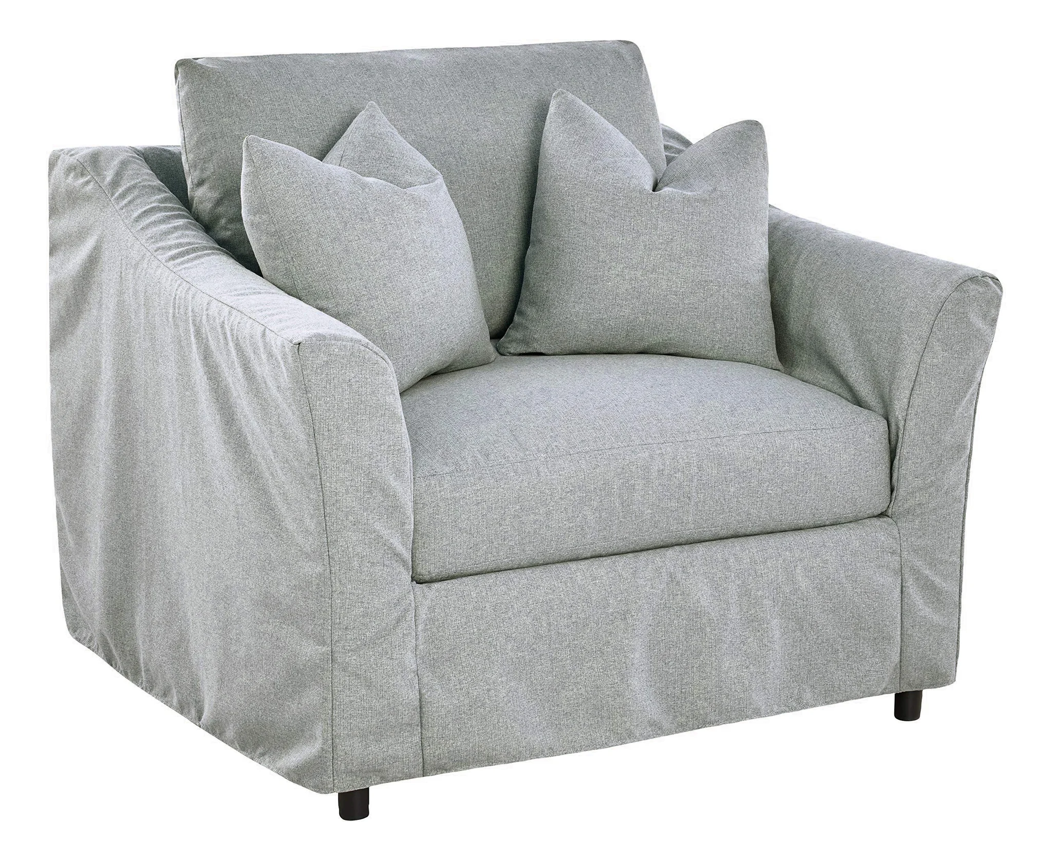 Slipcover Accent Chair with Throw Pillows – Mist Blue Fabric