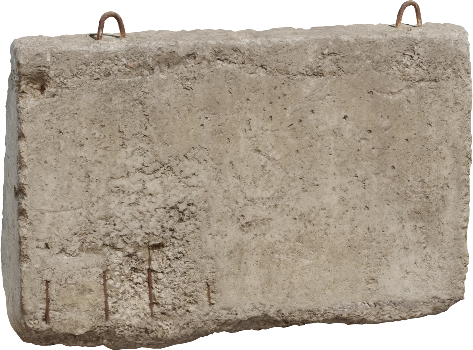 Weathered Concrete Road Barrier with Metal Lifting Hooks