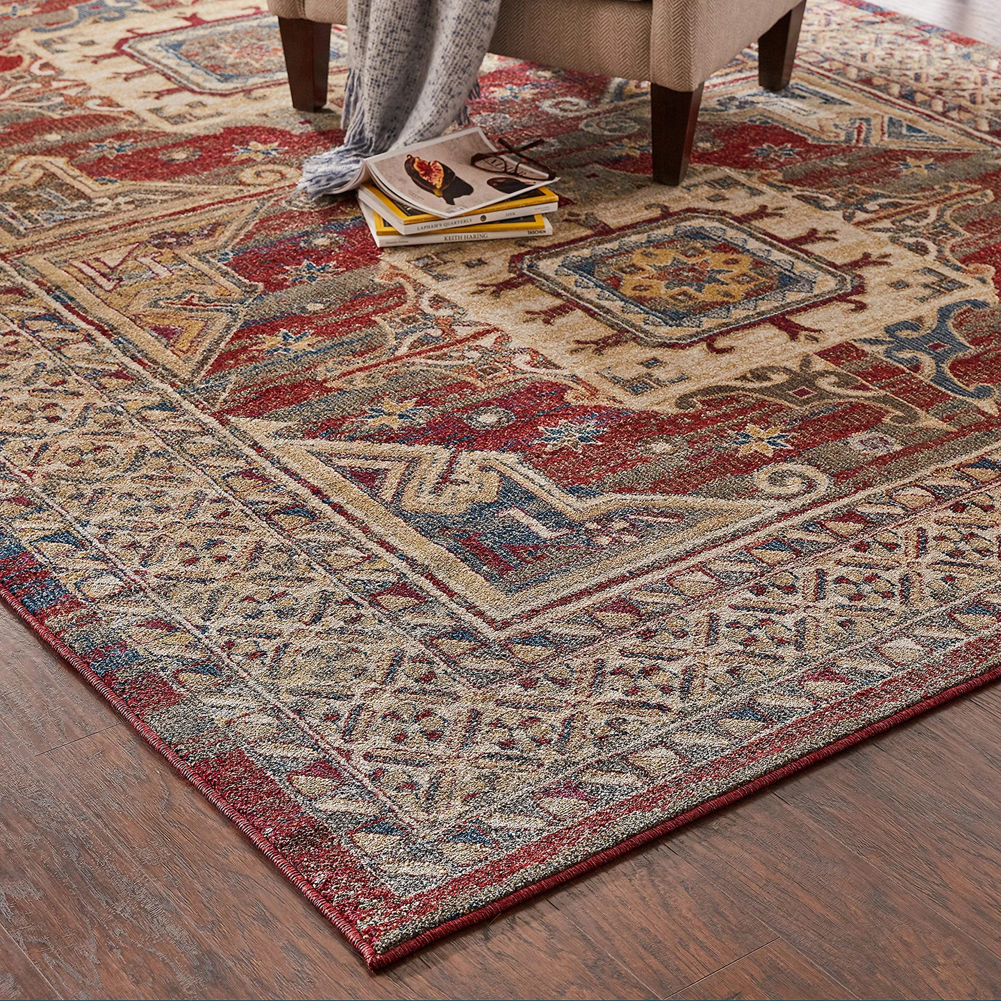 Persian Medallion Area Rug – Brick Red & Ivory Traditional Pattern