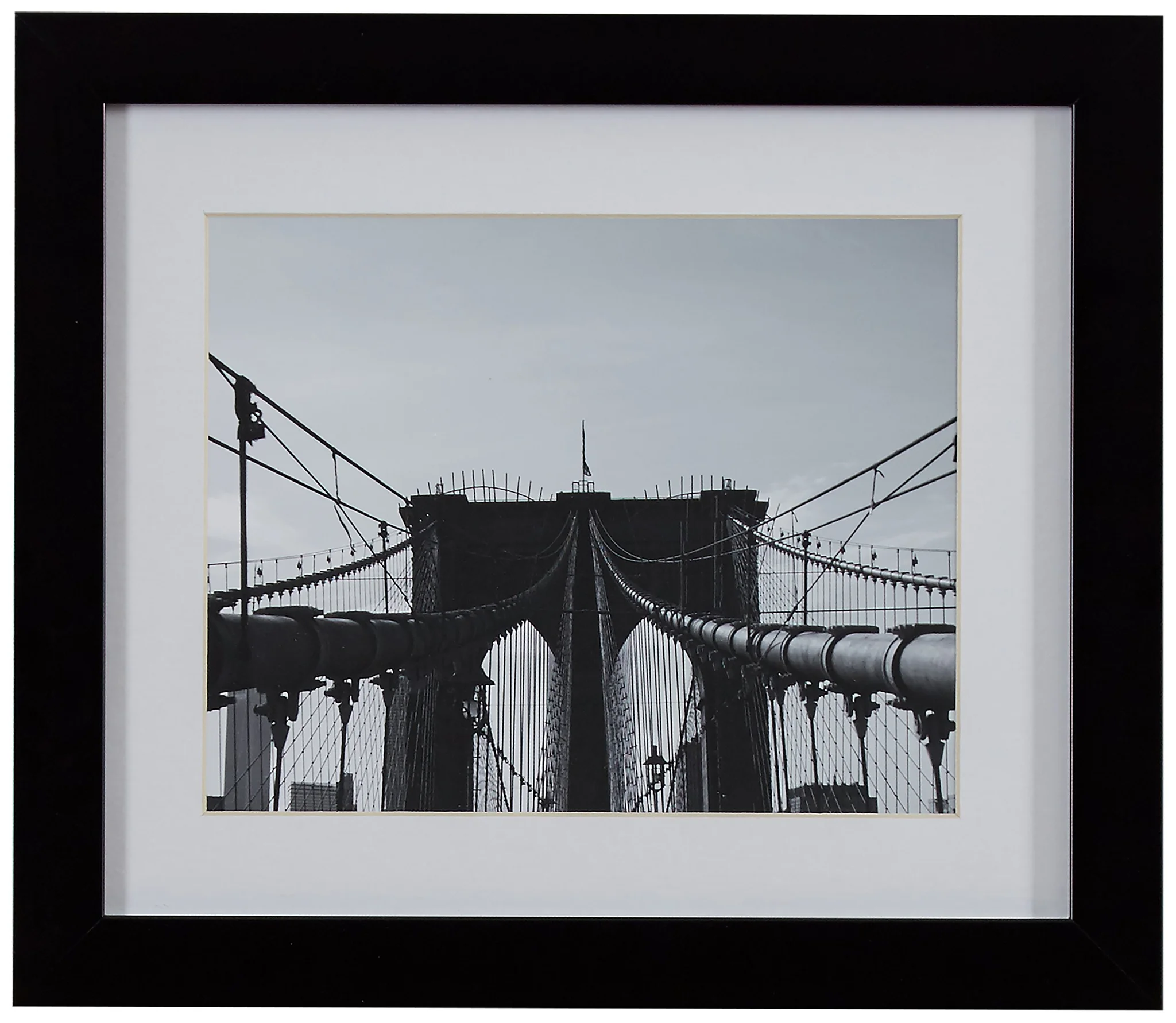Amazon Brand – Rivet Black and White Matted Print Wall Art of Brooklyn Bridge, Black Frame, 22" x 18"