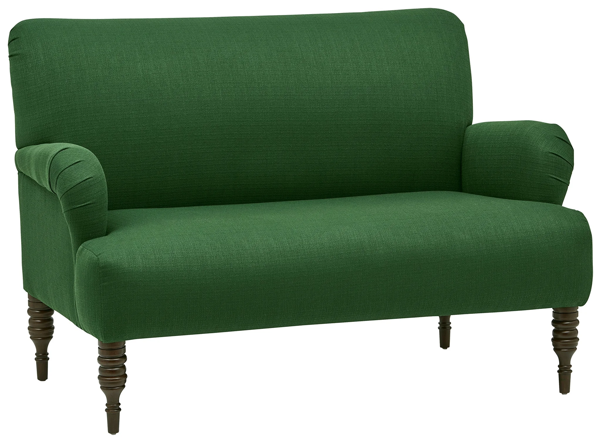 Emerald Green Upholstered Settee with Turned Wood Legs