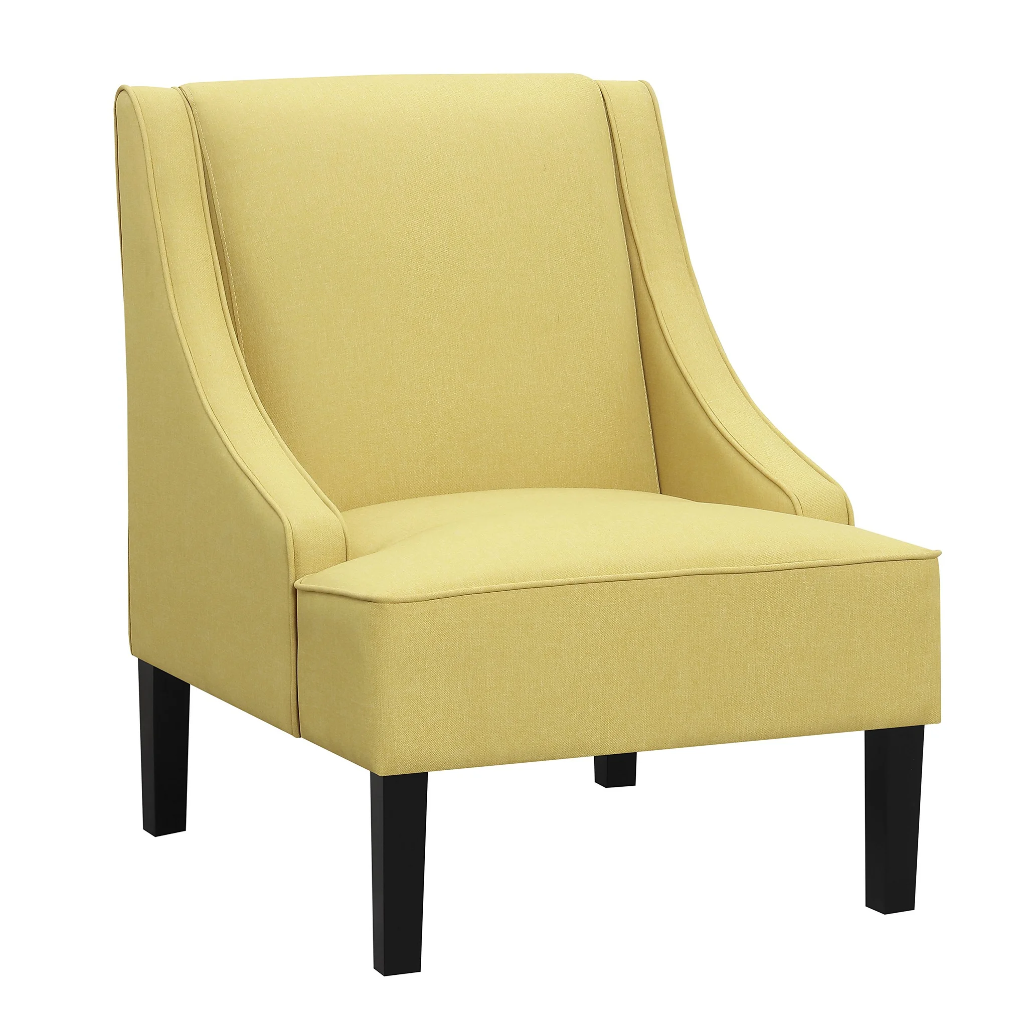 Yellow Fabric Swoop Accent Chair with Dark Wood Legs