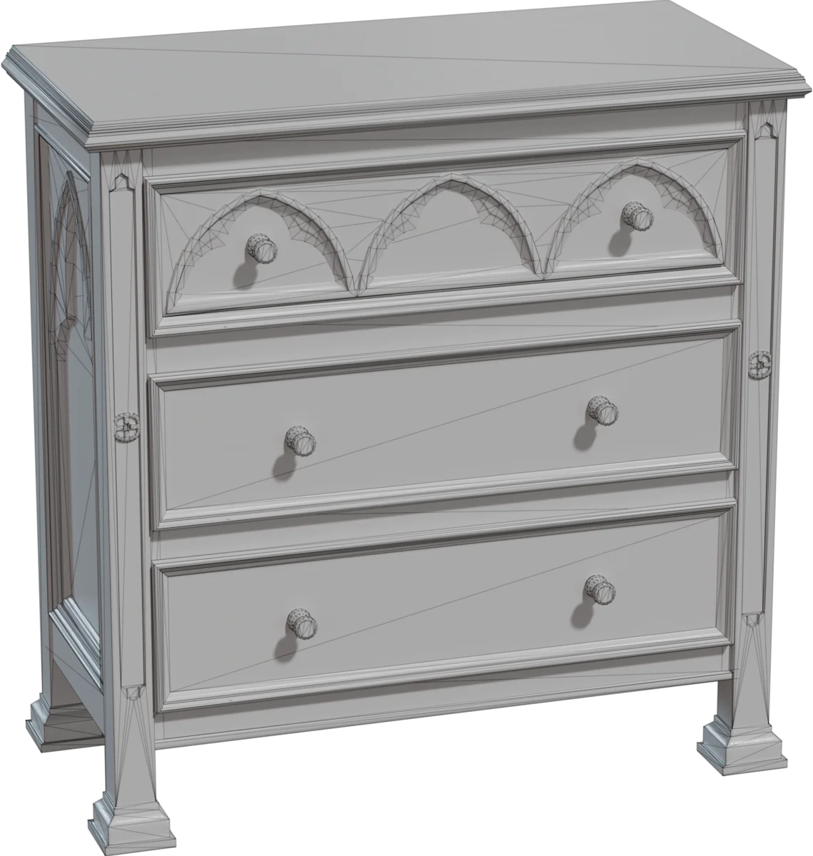 Gothic Chest of Drawers – Dark Walnut Wood Commode, 3D model preview 1