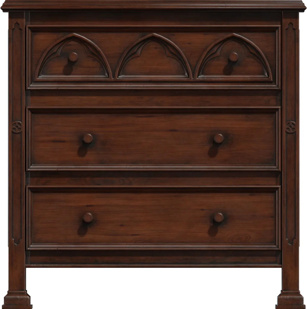 Gothic Chest of Drawers – Dark Walnut Wood Commode, 3D model preview 2