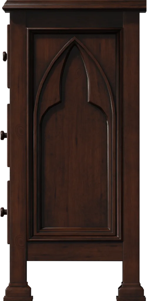 Gothic Chest of Drawers – Dark Walnut Wood Commode, 3D model preview 3
