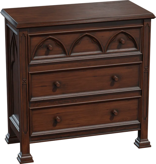 Gothic Chest of Drawers – Dark Walnut Wood Commode, 3D model preview 5