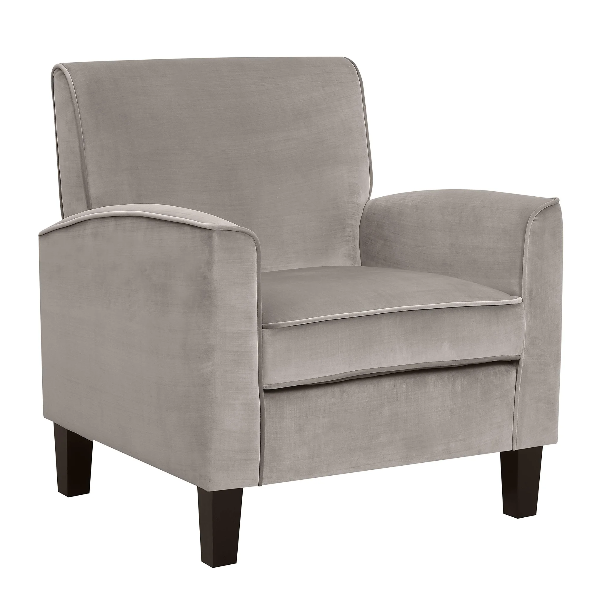 Mid-Century Modern Velvet Accent Chair – Taupe Upholstered Armchair with Wood Legs