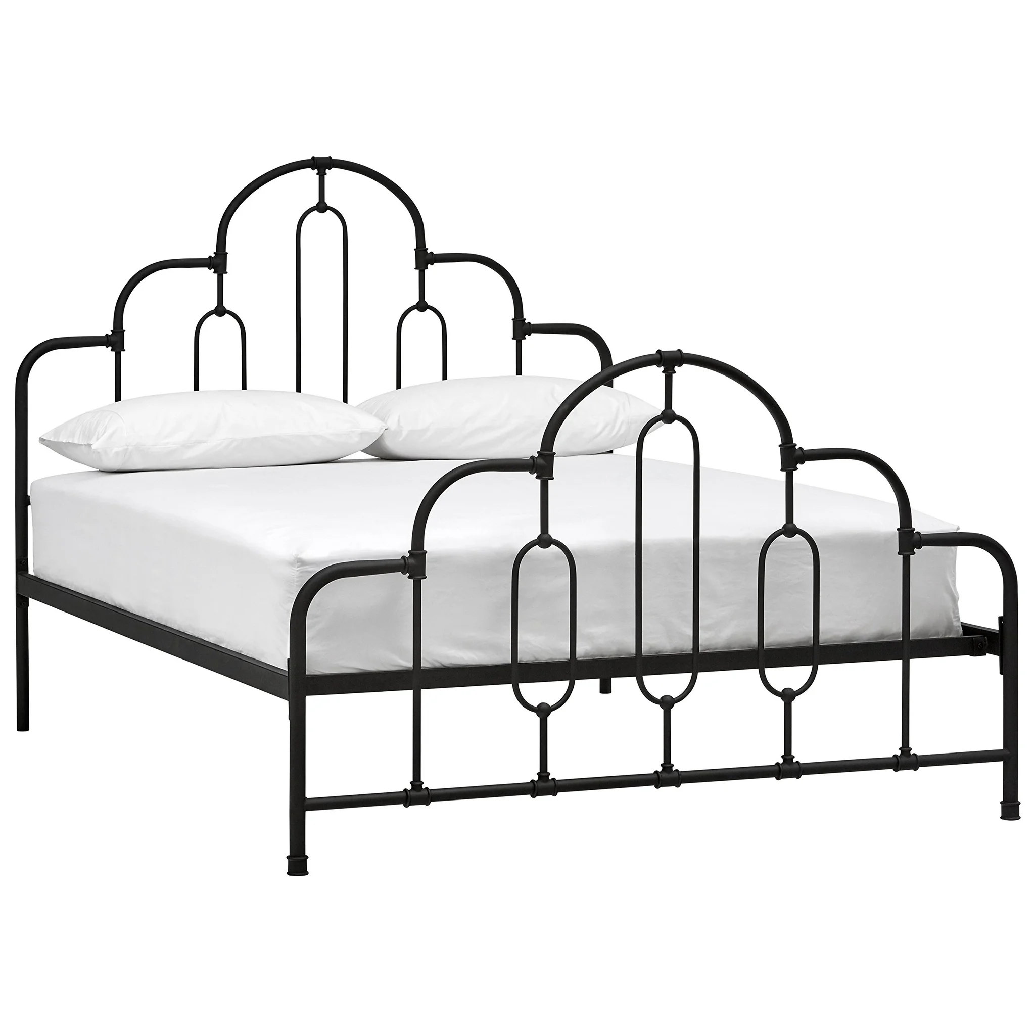 Black French Country Metal Queen Bed Frame with Scroll Headboard