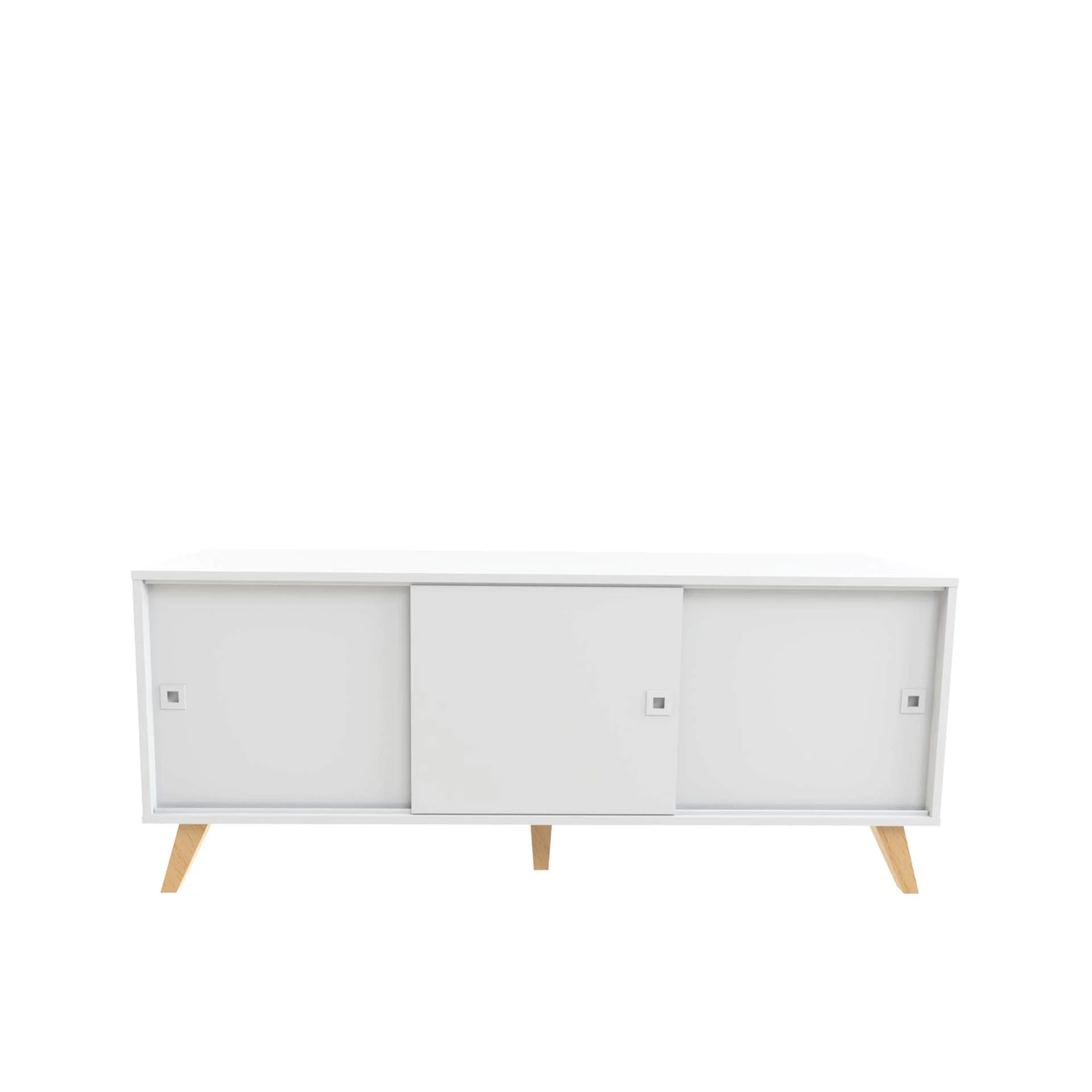 Mid-Century Modern White Sideboard with Sliding Doors