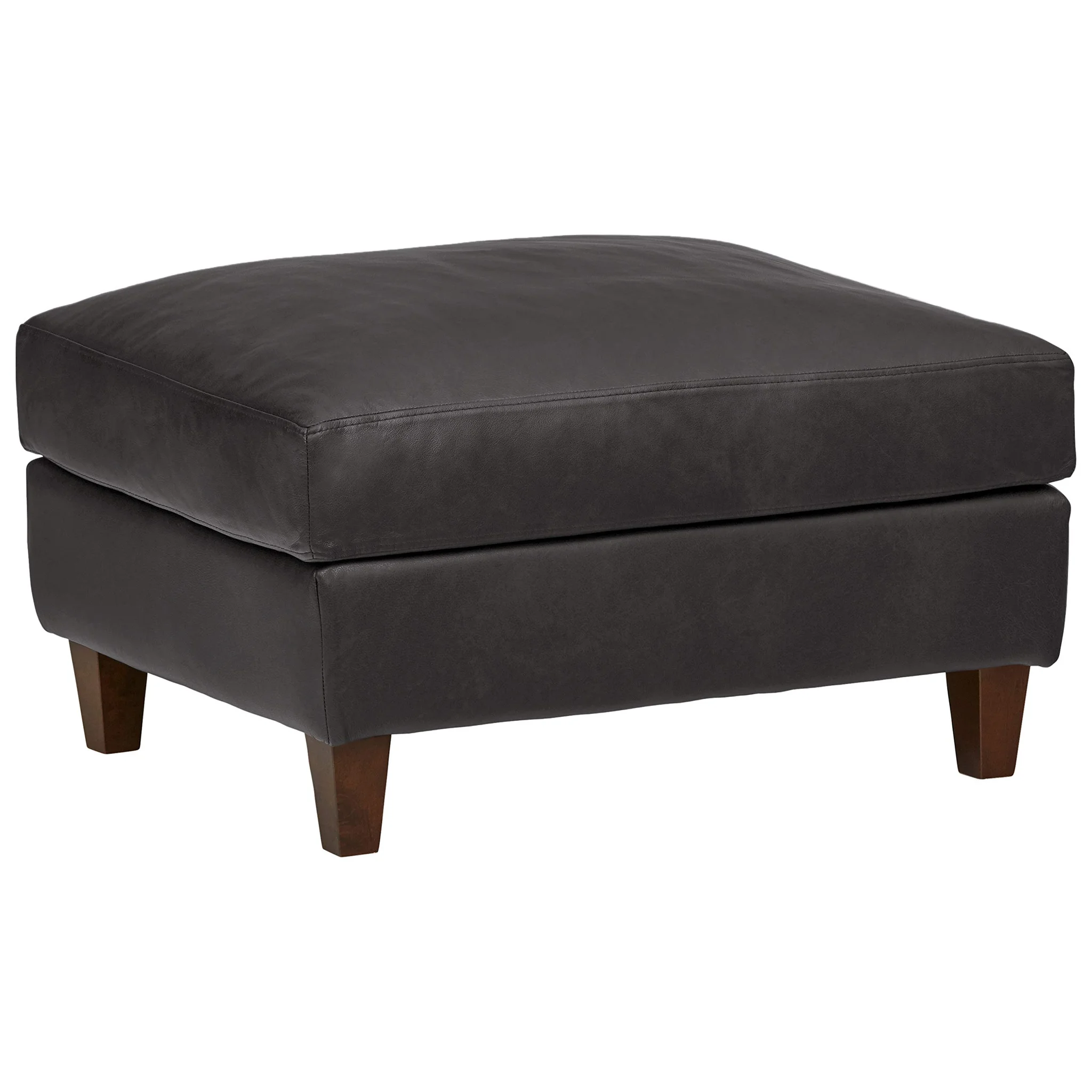 Charcoal Leather Ottoman with Walnut Wood Legs