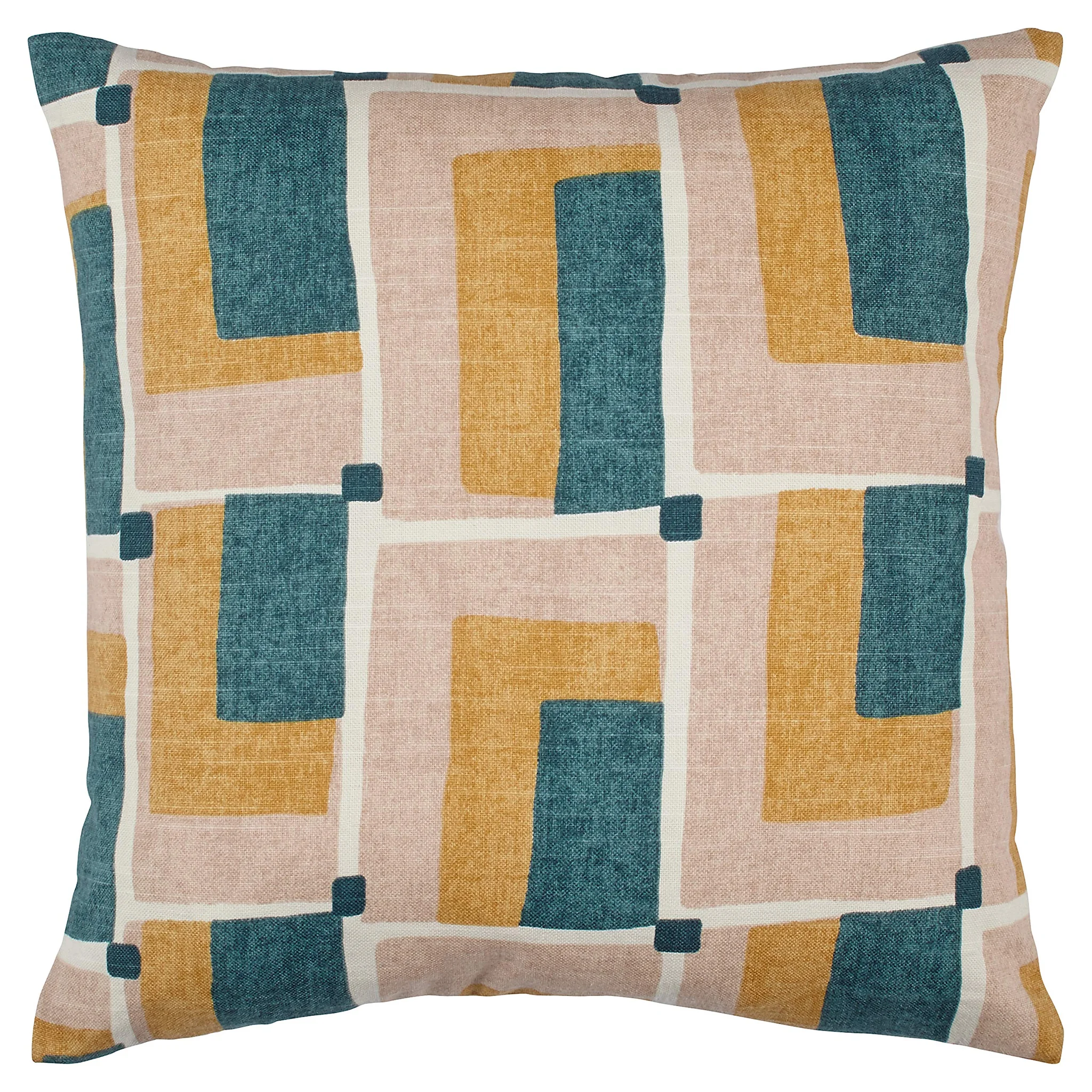 Mid-Century Geometric Print Throw Pillow – Blush Teal Gold