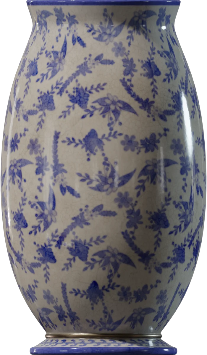 Antique Blue & White Floral Ceramic Vase, 3D model preview 3