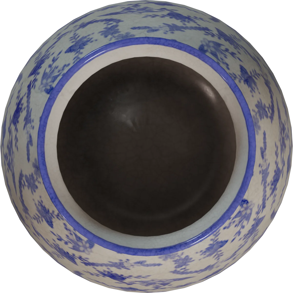 Antique Blue & White Floral Ceramic Vase, 3D model preview 4