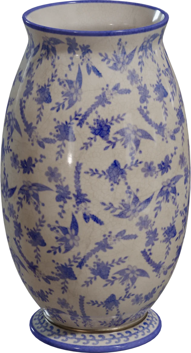 Antique Blue & White Floral Ceramic Vase, 3D model preview 5