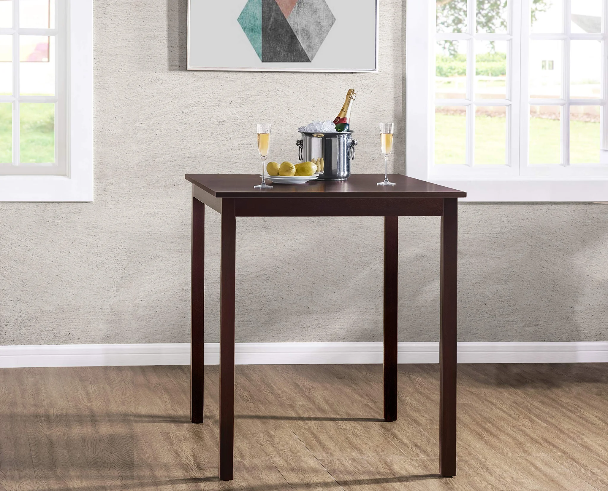 Newport Square Pub Bar Table in Espresso Brown Wood