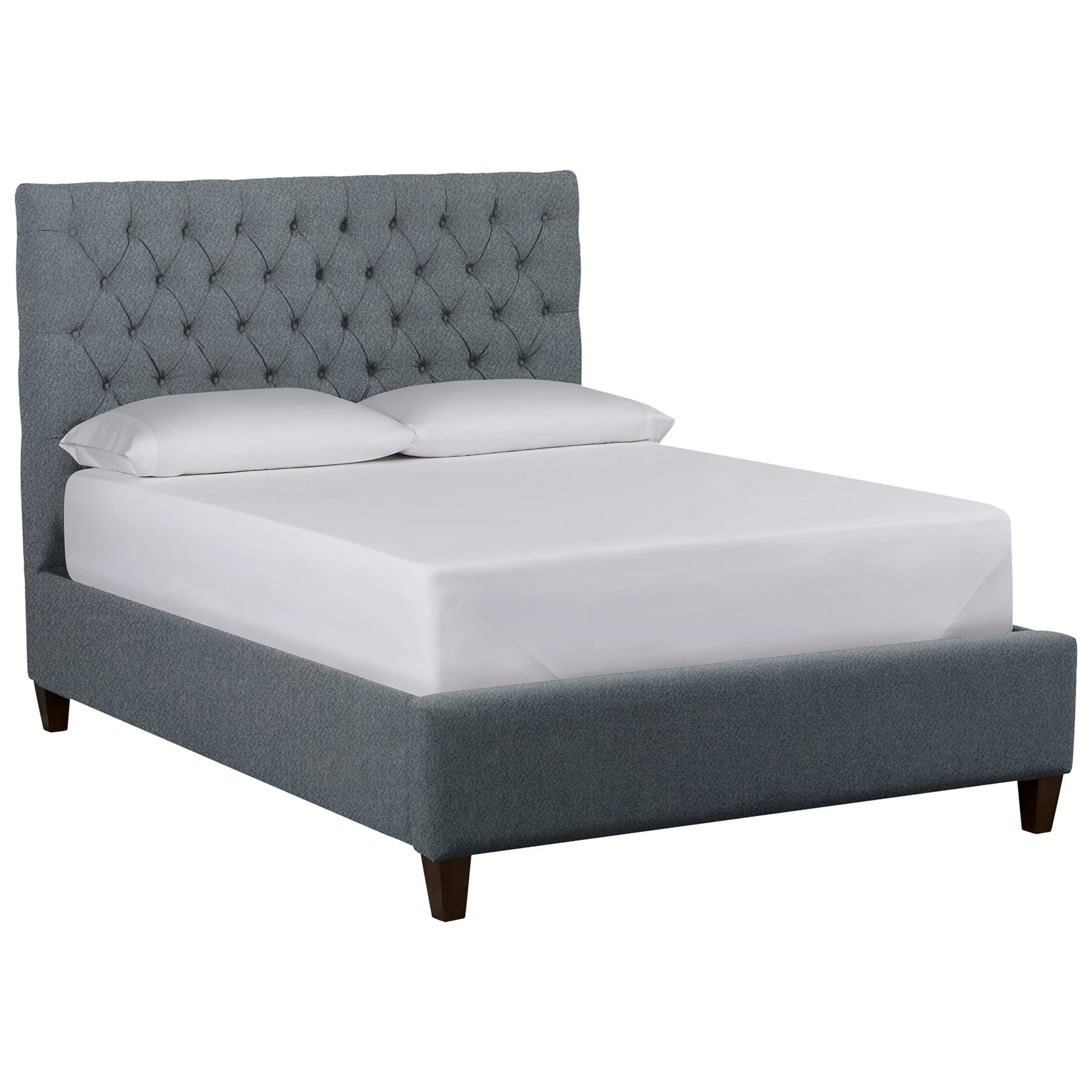 Tufted Upholstered King Bed with Diamond Button Headboard – Lagoon Grey